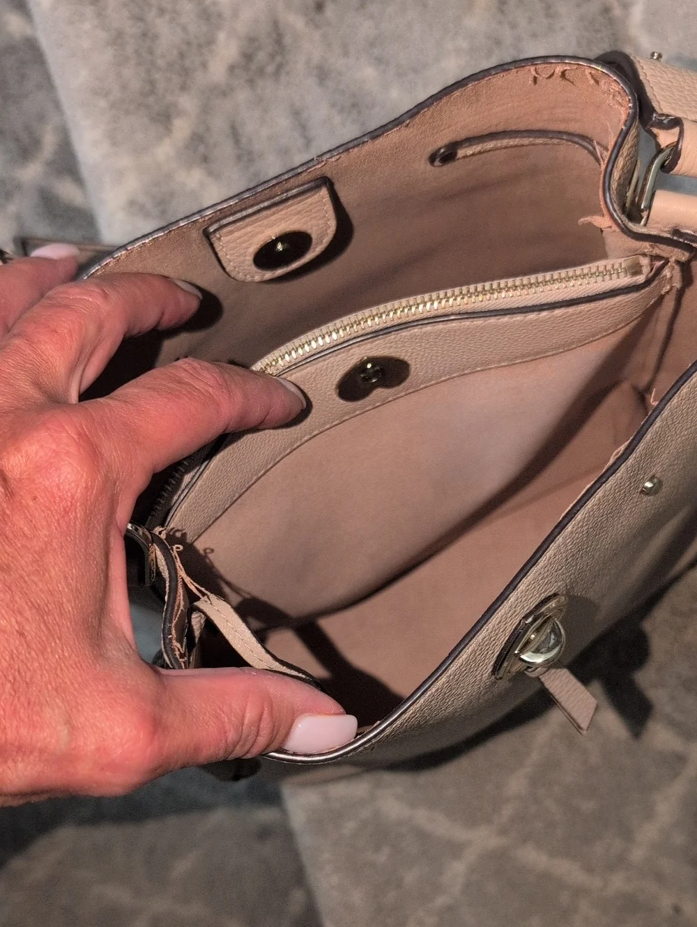 Kate Spade Marti Pebbled Leather Bucket Bag in Taupe